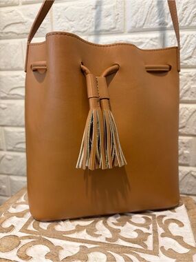 JCrew Classic Tan Bucket Tote with Tassel